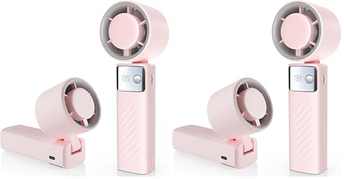 YOSHENMO Portable Handheld Turbo Fan - Foldable Mini Fan with Air Turbo Tech, 1-199 Speed Adjustment, 20H Runtime, LED Display, Battery-Powered for Indoor/Outdoor Use Nude Pink (Pack of 2) - color: Nude Pink, size: Small (Pack of 2)