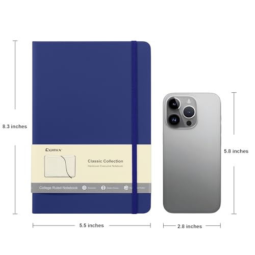 Comix Lined Journal Notebook for Work, 240 Pages, 5.5" x 8.3", Navy Blue - color: Navy Blue, size: 1 Pack