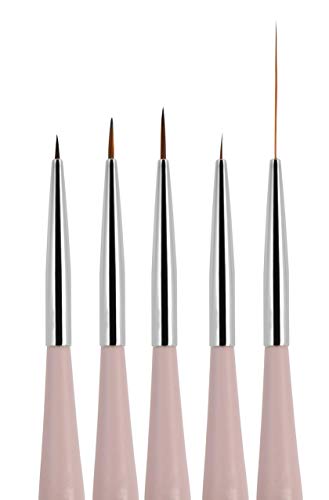 Beaute Galleria 5 Pieces Nail Art Brush Set with Liners (4mm, 7mm, 9mm) Striping Brushes (5mm, 25mm), for Thin Fine Line Drawing, Detail Painting, Striping, Blending, One Stroke - size: 5 Piece Set