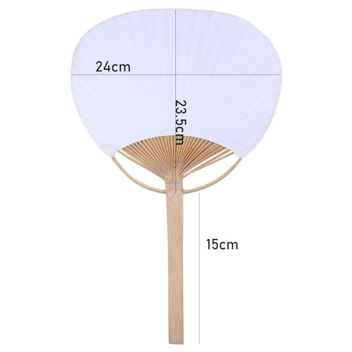 Kopida White Paddle Fan, Blank Pattern Summer Bamboo Hand Paper With Long Handle, Decorative Chinese for Home Desk Ornament