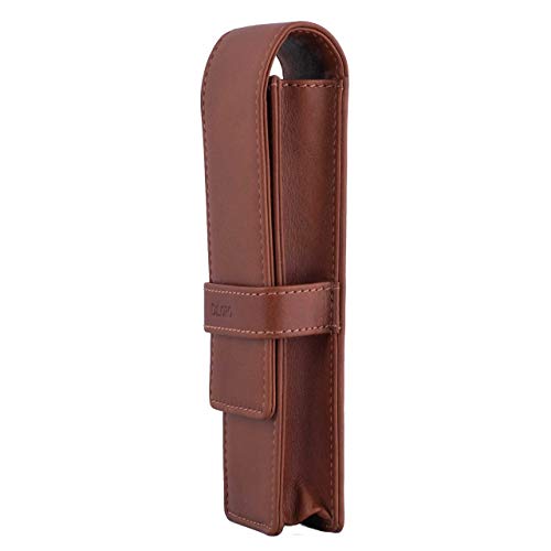 DiLoro Leather Double Pen Case Pencil Pouch Holder for Two Fountain Pens Ballpoint Rollerball and Pencils (Bugatti Tan) - color: Bugatti Tan
