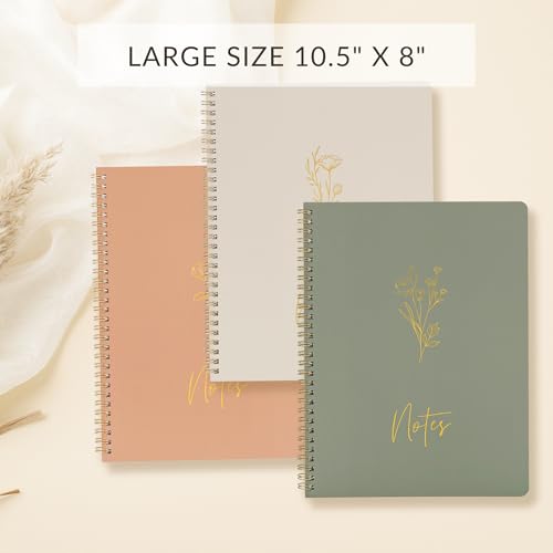 Aesthetic Spiral Notebook Set of 3 For Women 10.5 x 8 - College Ruled - color: sage-pink-beige, size: Large 10.5x8