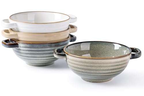GBhome Ceramic Soup Mugs with Handles,24 OZ Soup Cups Set of 4 - color: Multicolor-4
