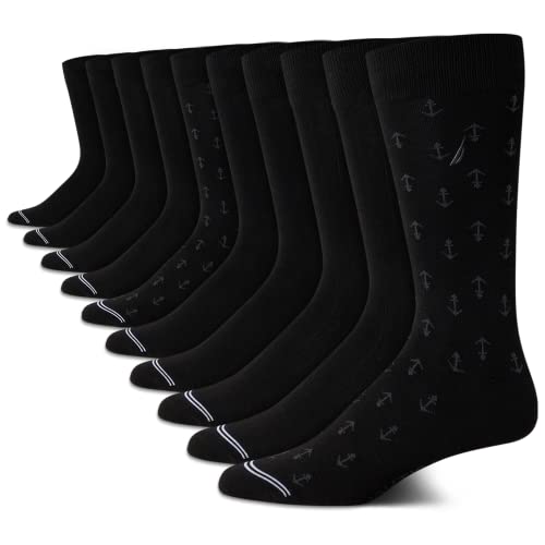 Nautica Mens Dress Socks Comfort Stretch Business Formal Crew Socks 10 Pack - color: Black Logo