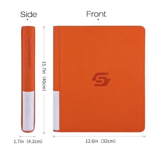 Snekdy Top loader Binder, 9 Pockets Top Loader，Holds 360 Top Loaders cards, Card binder with Sleeves for card in 3 x 4 inches color smooth Zipper PU Leather (Orange) - color: Orange