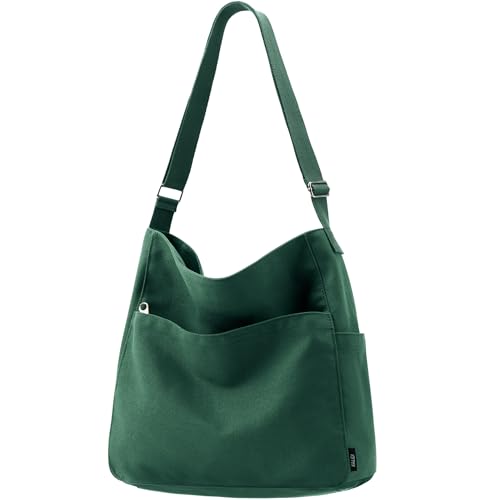 KALIDI Canvas Tote Bag Zipper Large Crossbody Shoulder Bag Messenger Bag - color: Alpine Green
