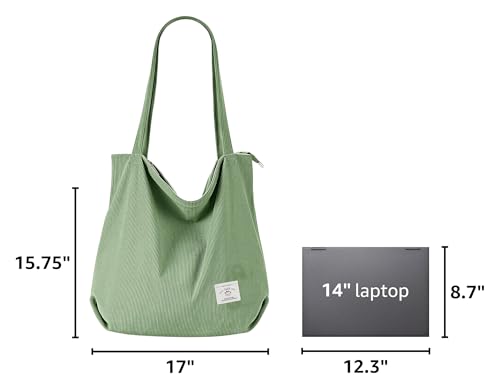 KALIDI Women Corduroy Tote Bag Zipper Casual Tote's Handbag Big Capacity Shoulder Bag with Pockets - color: G-green