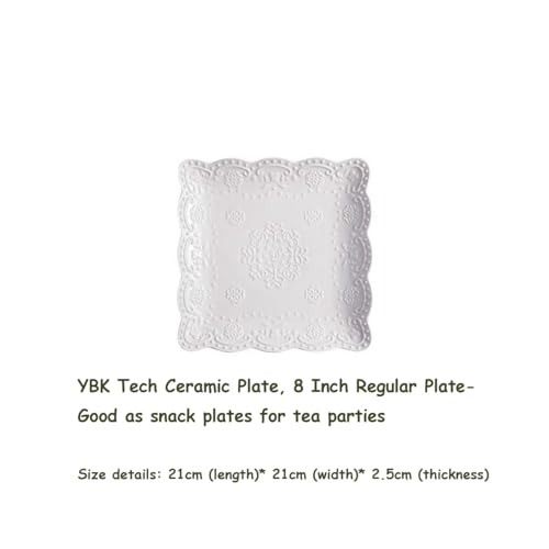 YBKTEX Ceramic Plate, Square Embossed Lace Plate (White, 8-inch) - color: White, size: 8-Inch