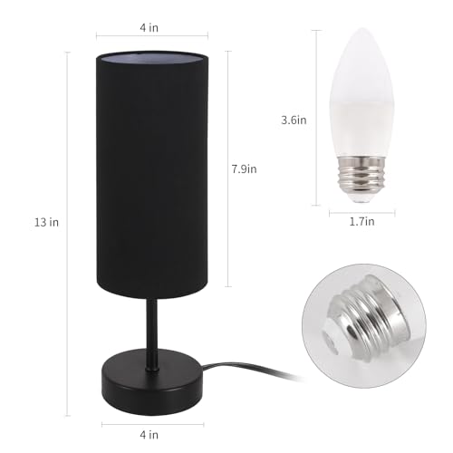 RISLG 2 Pack Table Lamp for Bedroom, Bedside Lamps for Nightstand with Wire Switch, Minimalist Desk Lamps with Linen Fabric Shade for Kids Room Living Room Office Dorm, Bulb Included - color: 2 Pack Black-Black, size: 13in