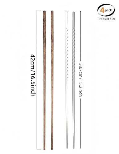 4 Pairs Long Cooking Chopsticks Extra Long Stainless Steel (15.3*16.5 Inch)