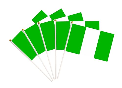 50 Pack Nigeria Nigerian Mini Hand Held Flags on Stick, Miniature National Country Flags, Party Decorations for Parades, Festivals - color: Nigeria