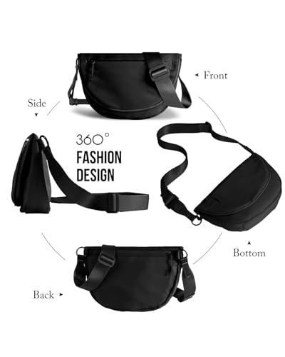 Crescent Bag for Women,Medium Nylon Crescent Bag Single Shoulder Bag - color: black