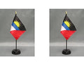 2 Antigua and Barbuda Mini Desk Flags with Stands for Office or Tabletop Display - color: Antigua and Barbuda