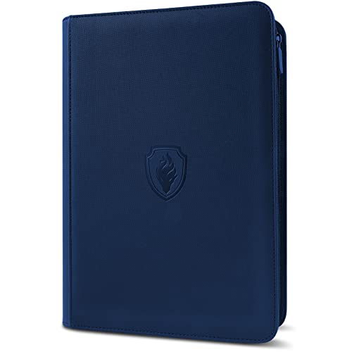 Premium Zip Card Binder, Fabmaker 9 Pocket Trading Card Binder PU Cover - color: Navy Blue, size: 9 Pocket - 13.9" x 10.5"