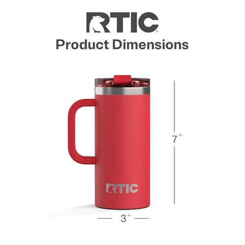 RTIC 16oz Road Trip Travel Mug with Lid and Handle, Ceramic Lined, Flag Red - color: Flag Red, size: 16 Ounces