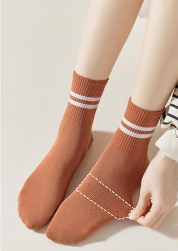 Womens Striped Crew Socks, Cute Vintage Retro Mid Calf Boot Socks for Women Ladies 5/6 Pairs, Size 5-10 - color: Mixcolor
