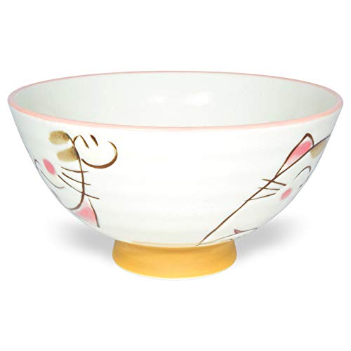 Japanese Rice Bowl Chawan set of 2 4.6" Cat Design MIKE Pink - color: Pink