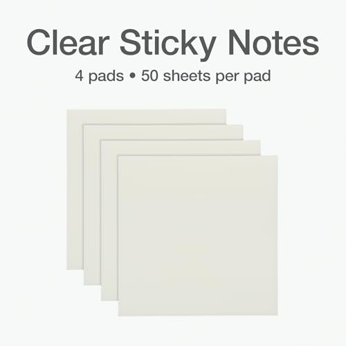 Redi-Tag Translucent Sticky Notes, Transparent Self-Stick Notes, 3" x 3", 4 Pads, 50 Notes Per Pad, 200 Sheets (1006596) - color: Transparent