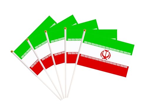 50 Pack Iran Iranian Flags Small Mini Hand Held Iran Iranian on Stick Flags, Miniature National Country Flags,Party Decorations Supplies for Parades,International Festival - color: Iran