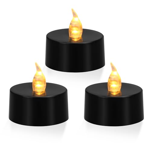 KOABY 24 Pack Warm Yellow Light Flameless Tea Lights, Black Base, Last 100H - color: Warm Yellow Light, Black Base, size: 24 Pack