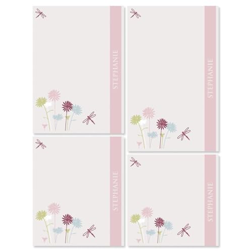 Current Pastel Dragonfly Personalized Notepads – Set of 4, 100-Sheet Pads, Various Sizes, Memo Pad, Shopping List, To-Do Notes, Office Organizer - style: Pastel Dragonfly