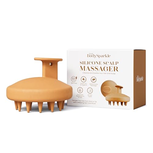 Silicone Scalp Massager – One-Piece Shampoo Brush for Scalp Massage & Shampoo Distribution – Gentle Scalp Brush for Wet & Dry Use (Brown) - color: Brown