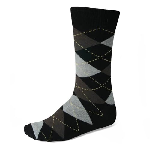 tiemart Men's Socks, Fits Men's Shoe Sizes 8-12 - color: Black and Graphite Gray Argyle