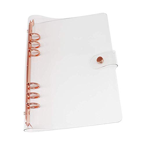 Personal A5 Transparent PVC Binder Cover Clear Soft PVC Notebook Shell Rose Gold 6 Rings Protector with Snap Button Closure Loose Leaf Folders (Personal A5, Clear Cover + Rose Gold Binder) - color: Clear Cover + Rose Gold Binder, size: Personal A5