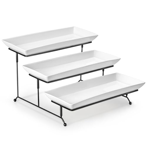 MALACASA 3 Tier Serving Trays, White Porcelain Serving Platters, 14 Inch - color: White, size: 14 Inch