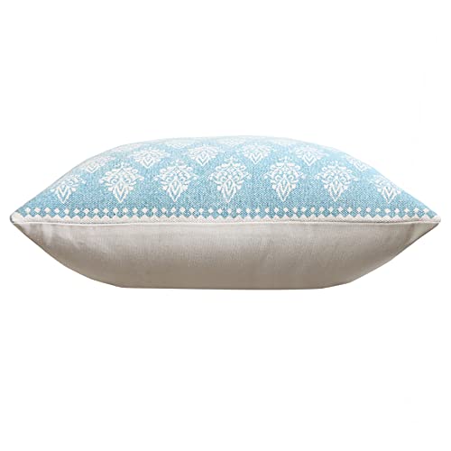20x20 Inches Floral Cotton Throw Pillow Covers for Home Decor | Traditional Boho Cushion Covers for Throw Pillows | Perfect for Living Room Couch & Bedroom Decorations | Sky Blue/White - color: Sky Blue/White