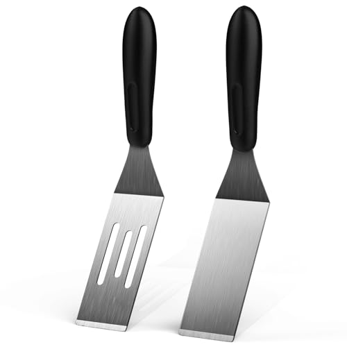 2Pcs Stainless Steel Mini Spatula for Kitchen Cooking Baking Serving - color: 1 PC SLOTTED+1PC SOLID