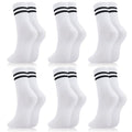 Womens White Crew Socks 6 Pair Striped Trim Casual Crew Socks - color: White