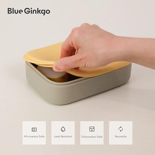 BLUE GINKGO Bento-Style Silicone Lunch Box Set, Grey, Made in Korea - color: Gray