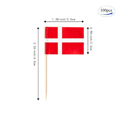 mflagperft Denmark Toothpick Flags 100 Pack, Danish Flag Cocktail Picks - color: Denmark