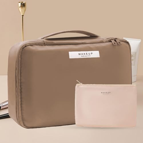 Queboom Travel Makeup Bag Cosmetic Bag Toiletry Bag for Women & Men, Coffee - color: Coffee-1pcs