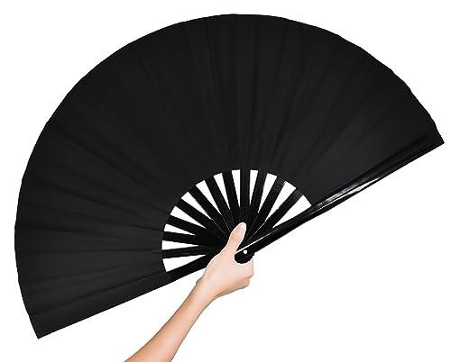 Large Rave Folding Hand Fan Clap Fan Popping Fans for Line Dancing, Big Foldable Clacking Fans for Dance Festival, Dancing, Performance - color: Black