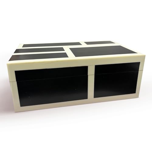 Perilla Home Decorative Wooden Storage Box Black and Off-White (8" l X 5" b X 3" h) Small Keepsake Jewelry Box, Gift Box for Decor Memory Boxs, Modern Art Fabric Storage Bin, Birthday Gift (Magnus) - color: Black and off white Magnus