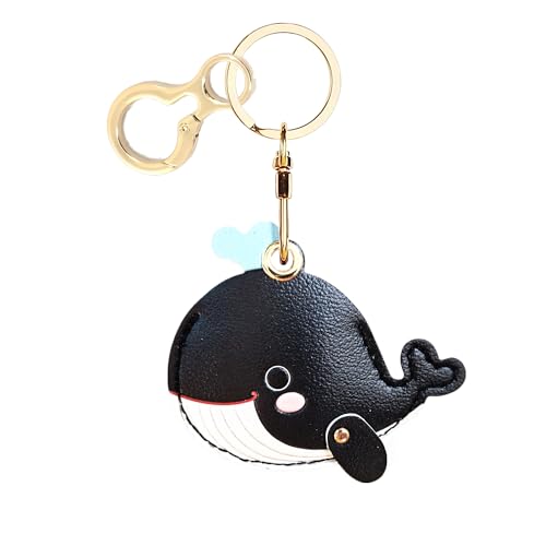 BORKUANA PU Leather Keychain holder Protective Case Compatible with AirTag - color: Whale Black