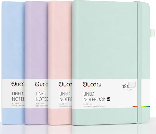 Oucaru 4 Pack A5 Lined Journal Notebook, 180 Pages 100 GSM Paper for Travel - color: 4 Pastel Color, size: 4 Pack