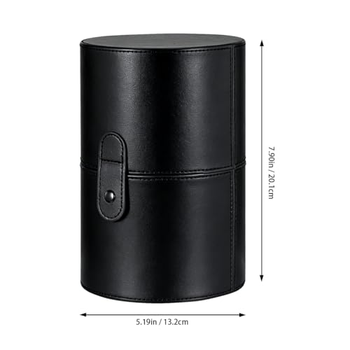 Portable Makeup Brush Holder with Lid - Elegant Pu Leather Makeup Bag Black Brush Organizer for Travel Compact Storage Bucket with Buckle Protective Lid, Easy to Clean, 7.9in X 5.19in