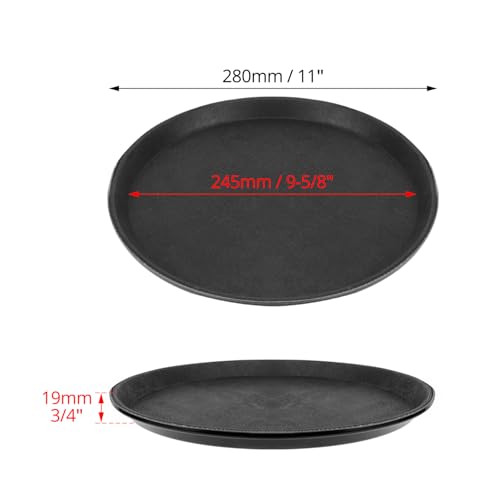 QWORK 11" Round Restaurant Serving Tray, 6 Pack Non-Slip Tray, Black Plastic Meals Server Tray