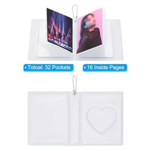 PATIKIL 3 Inch Mini Kpop Photocard Binder 2.5"x3.5" Album with 32 Pockets Small Bookshelf Love Heart Picture Holder Book for Collection, White - color: White