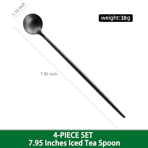 7.95 Inch Matte Black Iced Tea Spoons,4 PCs Sturdy Long Spoon For Stirring Coffee,Cocktail,Milk,Dessert,SS18/10 Satin Black Long Handle Iced Teaspoons For Mixing - color: Black, size: 7.95 Inch