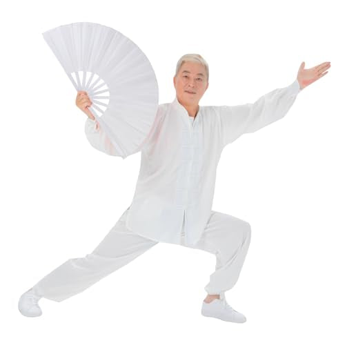 2 Pack Large Folding Hand Fan for Men/Women, Rave Fan Chinese Kung Fu Tai Chi Hand Fan Black Vintage Foldable Hand Fans for Dancing, Festival, Gift, Home Decorations(Black&White) - color: Black&white