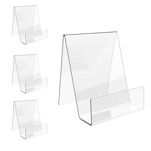 Boloyo Acrylic Book Stand with Ledge,4PC 4 Inch Clear Acrylic Display Easel Transparent Display Stand Holder Tablet Holder for Displaying Books,Magazine,Plate,Pictures,Artworks, CDs - size: 4 inch(4PC)