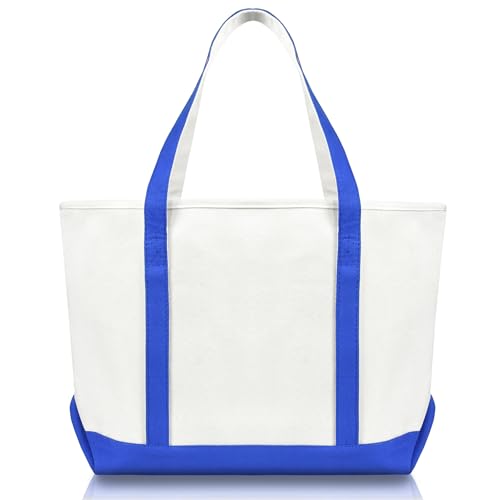 DALIX 23" Premium 24 oz. Cotton Canvas Shopping Tote Bag - color: Royal Blue