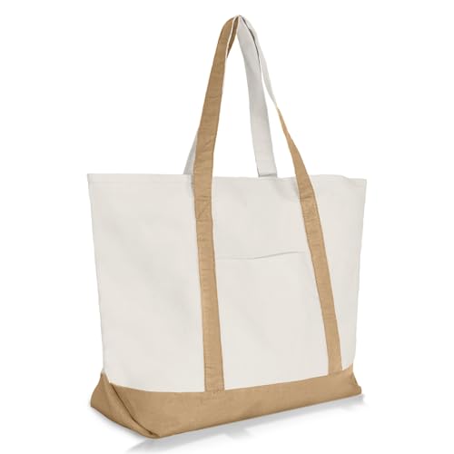 22" Heavy Duty Cotton Canvas Tote Bag (Zippered) - color: Brown