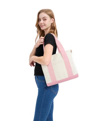 TeeYee 16oz Canvas Tote Bag Casual Multi Pocket Work Bag for Women - color: 134pinkm, size: Medium