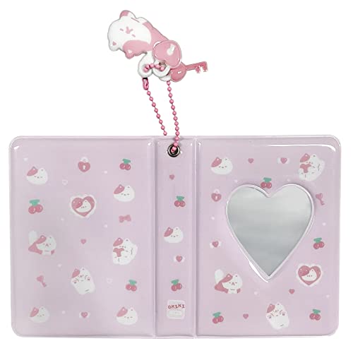 3 Inch Mini Photo Album, Heart Hollow Card Binder Photo Card Holder with Pendant 40 Pockets (pink white cat) - style: pink white cat