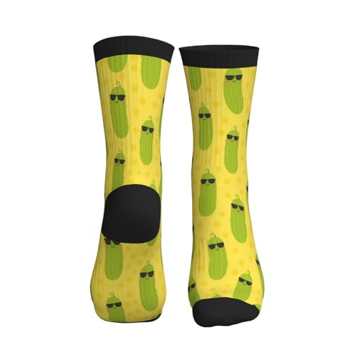 Crew Athletic Socks Funny Crazy Casual Sports Novelty Dress Socks for Women Men Running Hiking - color: Cute Yellow Green Pickle